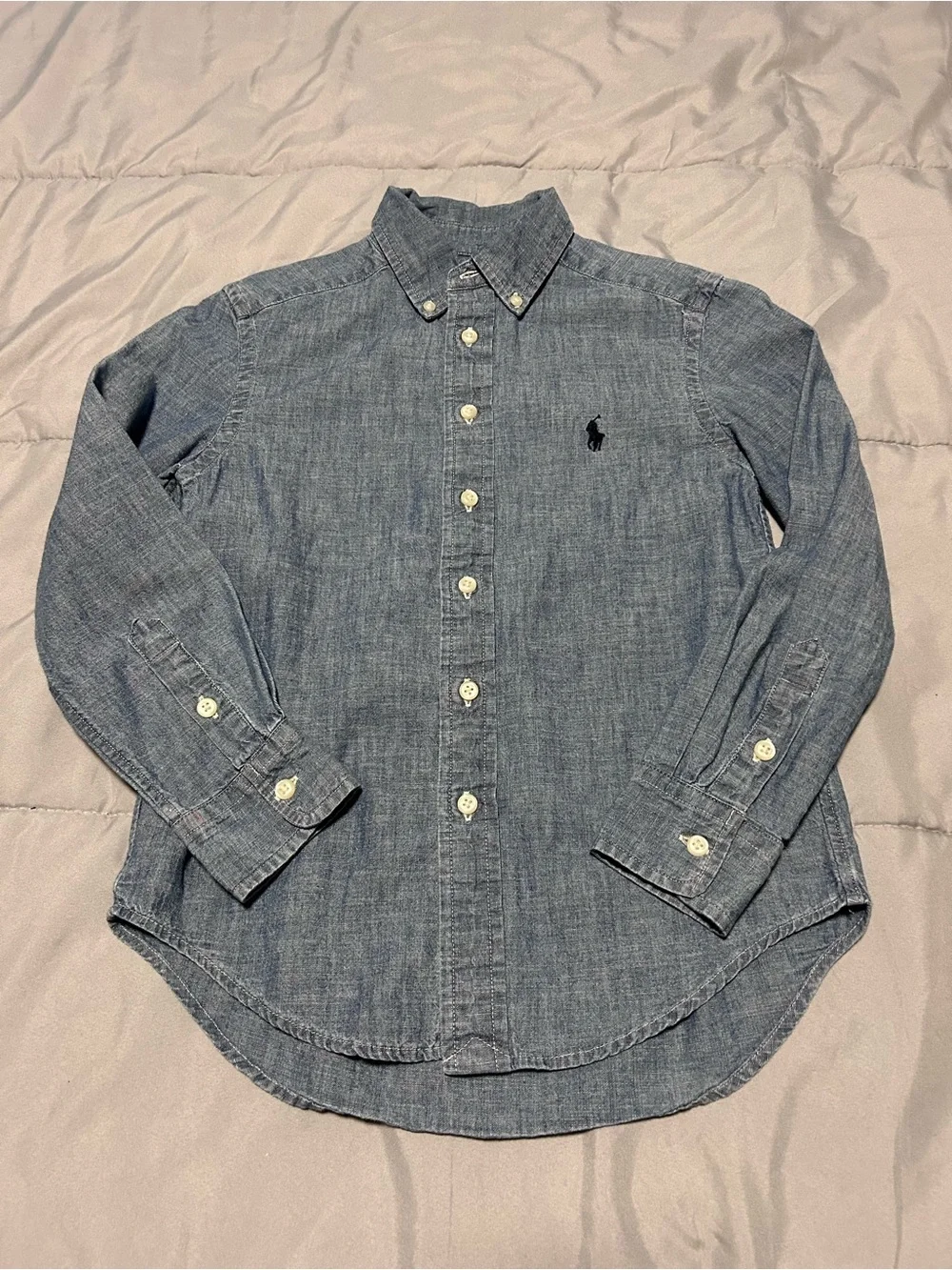Ralph Lauren Boys Chambray Long Sleeve Button Down Shirt Size Small 8